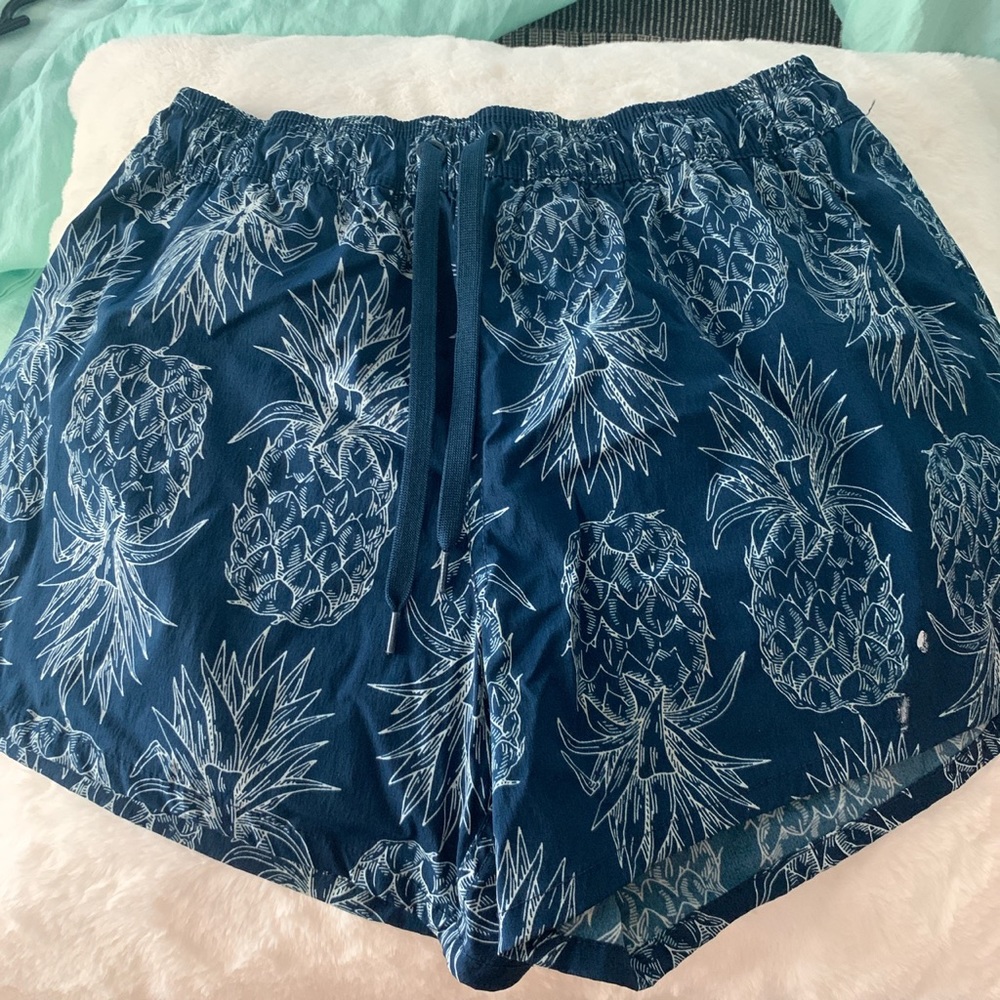 Blue pineapple high waisted athletic shorts